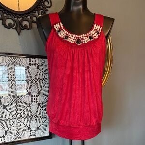 Chic Red Beaded Women's Blouse